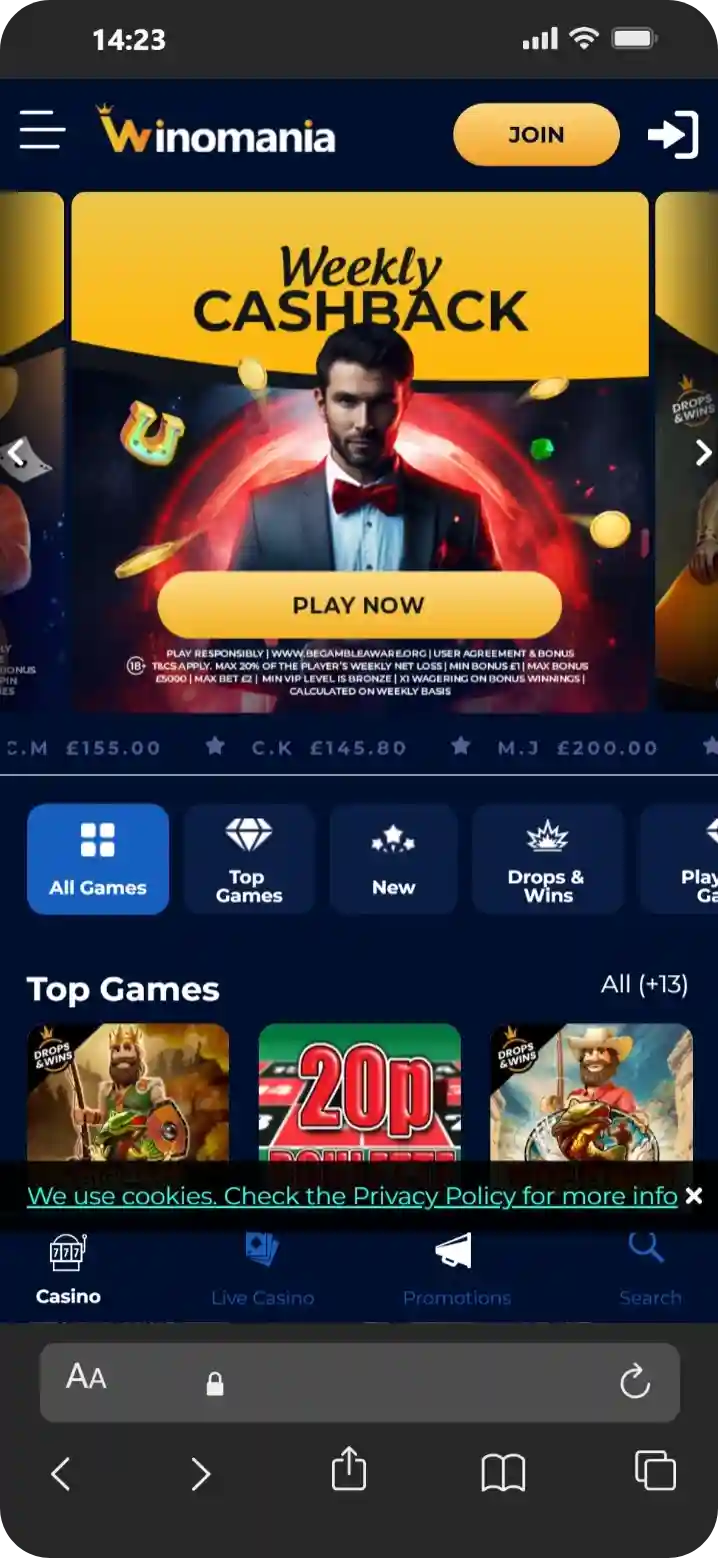 Winomania Casino homepage